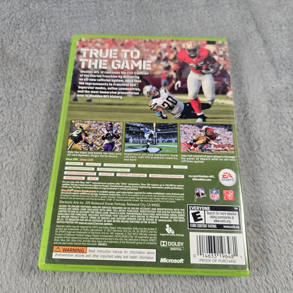 Madden NFL 12 Xbox 360 EA Sports Football Game Peyton Hillis CIB Tested Works